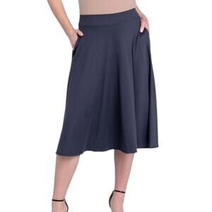 24seven Women’s Elastic Waistband Pocket Midi Skirt Gray Size M